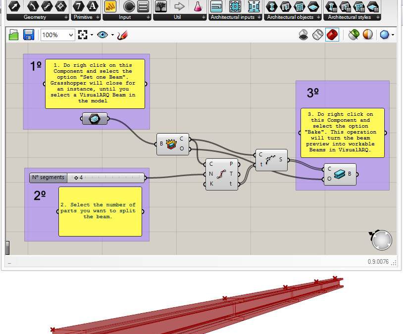 Split a beam in different parts