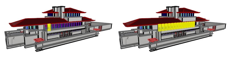 Robie house modeled with VisualARQ and with all the windows of the same style selected.