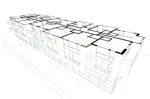 Building sectioned with the Level display parameters,using the VisualARQ Level Manager