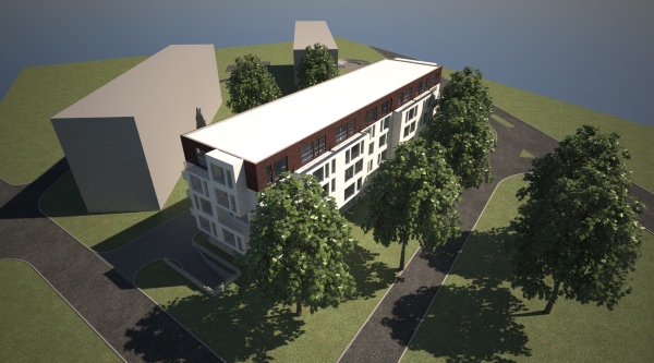 Overview render of the residential building. Rendered with Maxwell render.