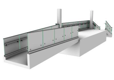 Progetto di una ringhiera con pannelli di vetro