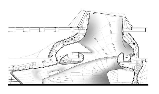 Rendered section of the architectural project by Trahan Architects