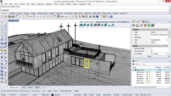 Revit Basic Sample project imported in Rhino and VisualARQ through IFC.