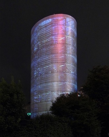 Tower of Winds in Yokohama (Japan). During the night, the lighting changes its colour according to the surrounding sounds and wind.