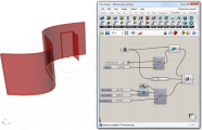 A curved wall with a door in it and the Grasshopper definition generation it which uses VisualARQ Grasshopper components.