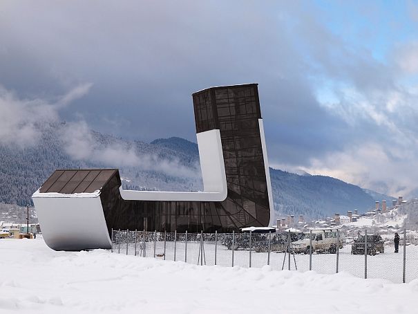 A futuristic airport, worthy of a science fiction movie set on another planet