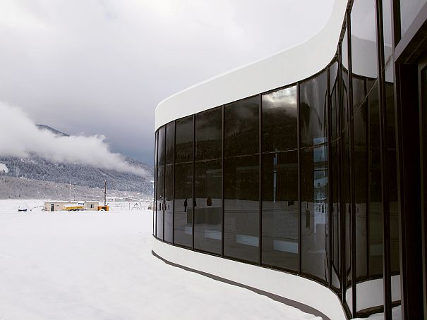 The glass is dark to protect against the mountain sunshine reflecting off the snow