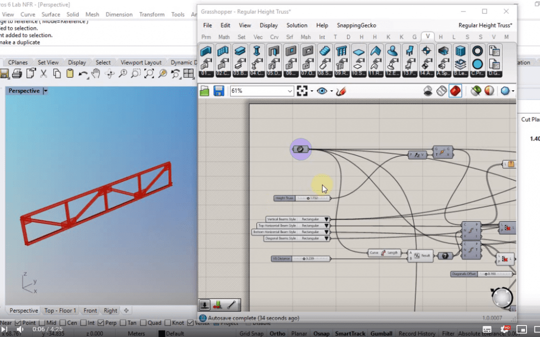 Celosía paramétrica con viga con estilo de Grasshopper