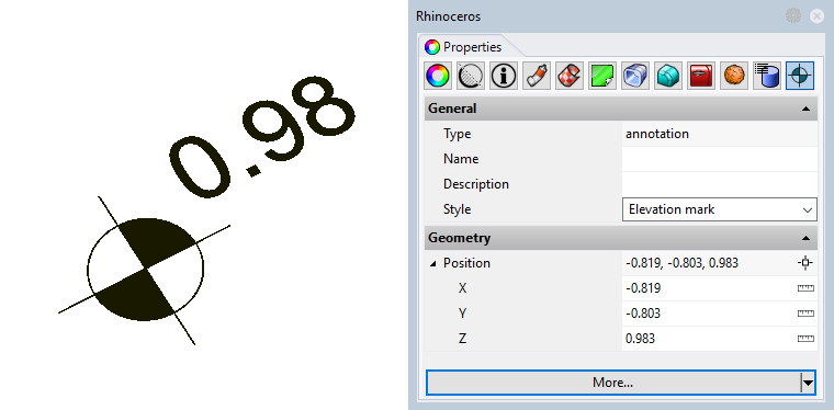 Example of an annotation with the new style. None of the input parameters appear in the Properties panel because all have been set as editable by style.