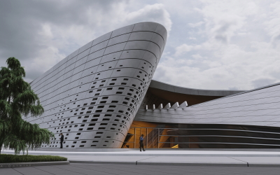 Main entrance of the Salt Formation Center modeled with Rhino and VisualARQ.