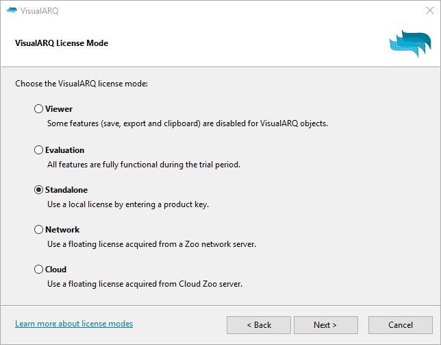 VisualARQ license modes