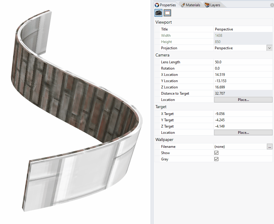 Applicare una mappatura WCS a un materiale nell'editor delle texture di Rhino.