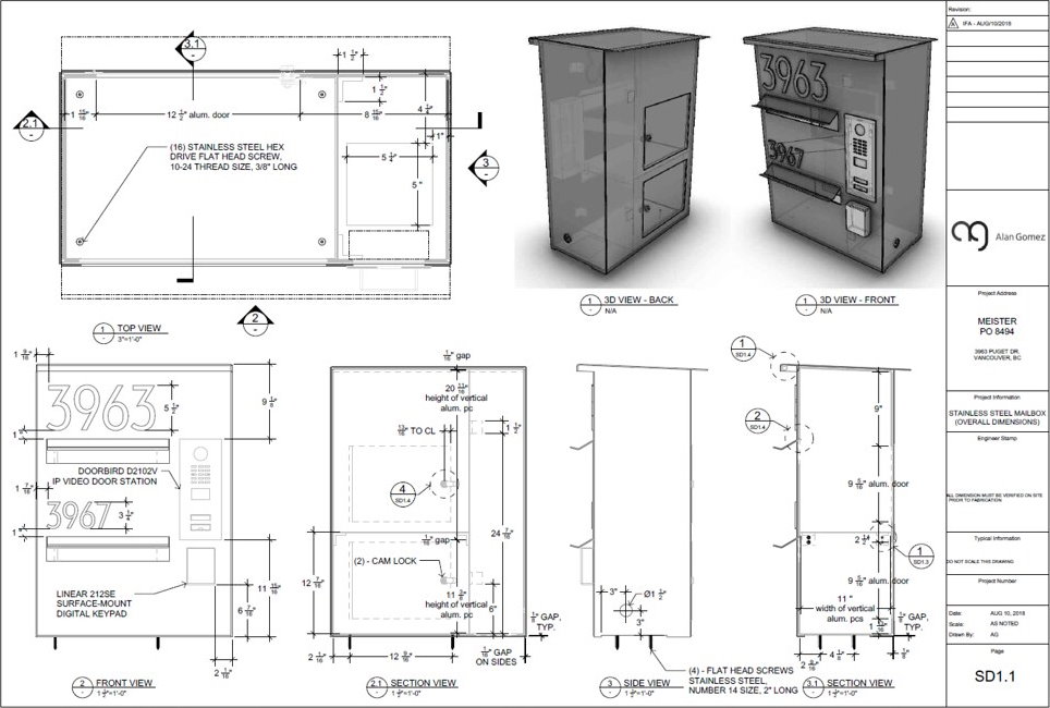 Stainless steel mailbox modeled and documented with VisualARQ by Alan Gomez