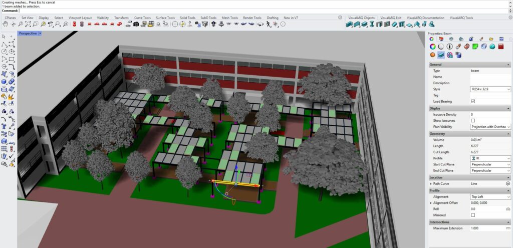 Istantanea di Rhino, con un oggetto trave di VisualARQ selezionato