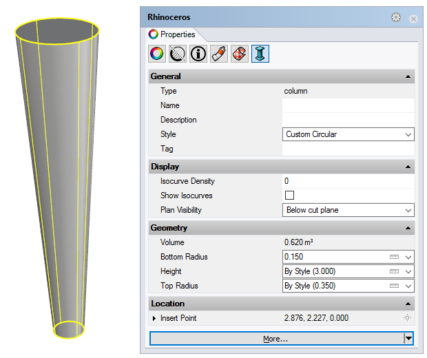 Column and Properties panel